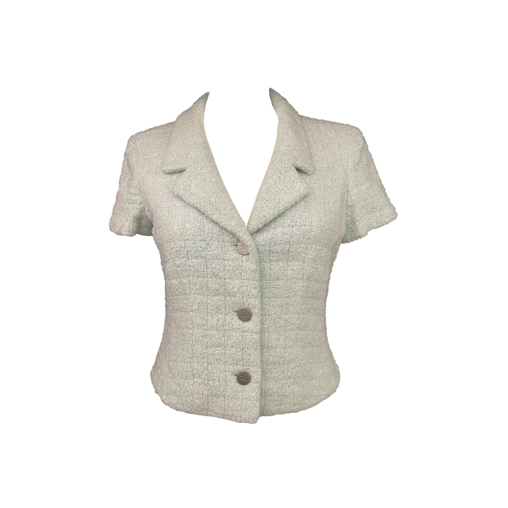 Chanel Mint Tweed Short Sleeve Blazer - Apparel