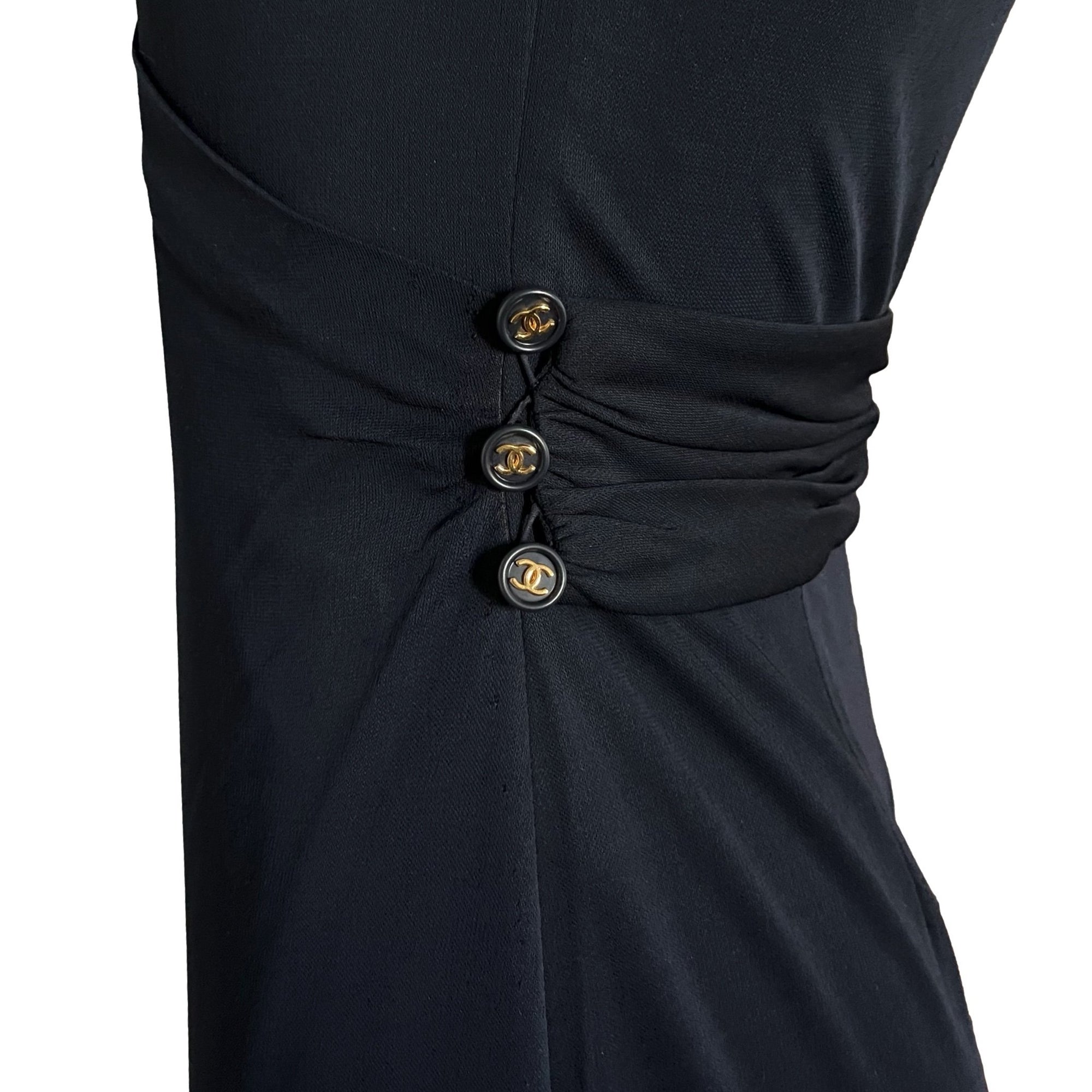 Chanel Navy Logo Button Drape Dress - Apparel