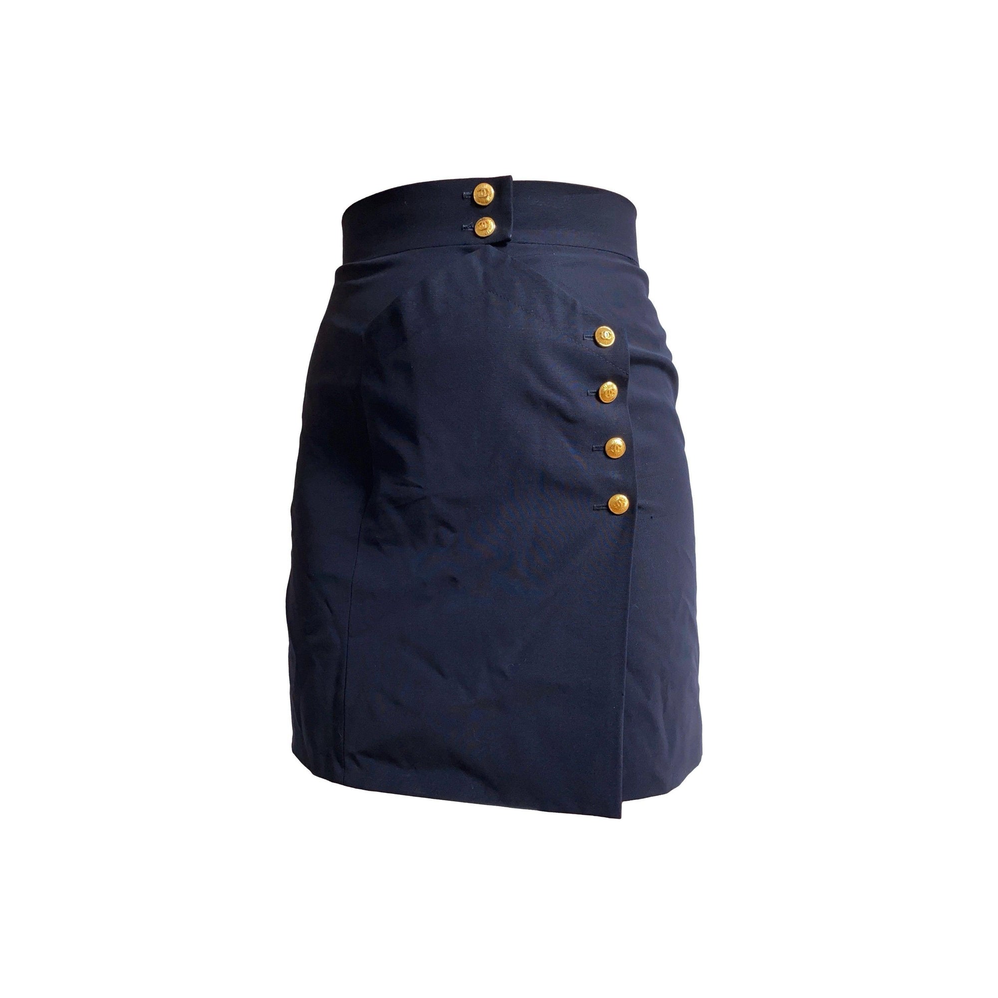 Chanel Navy Logo Button Skirt - Apparel