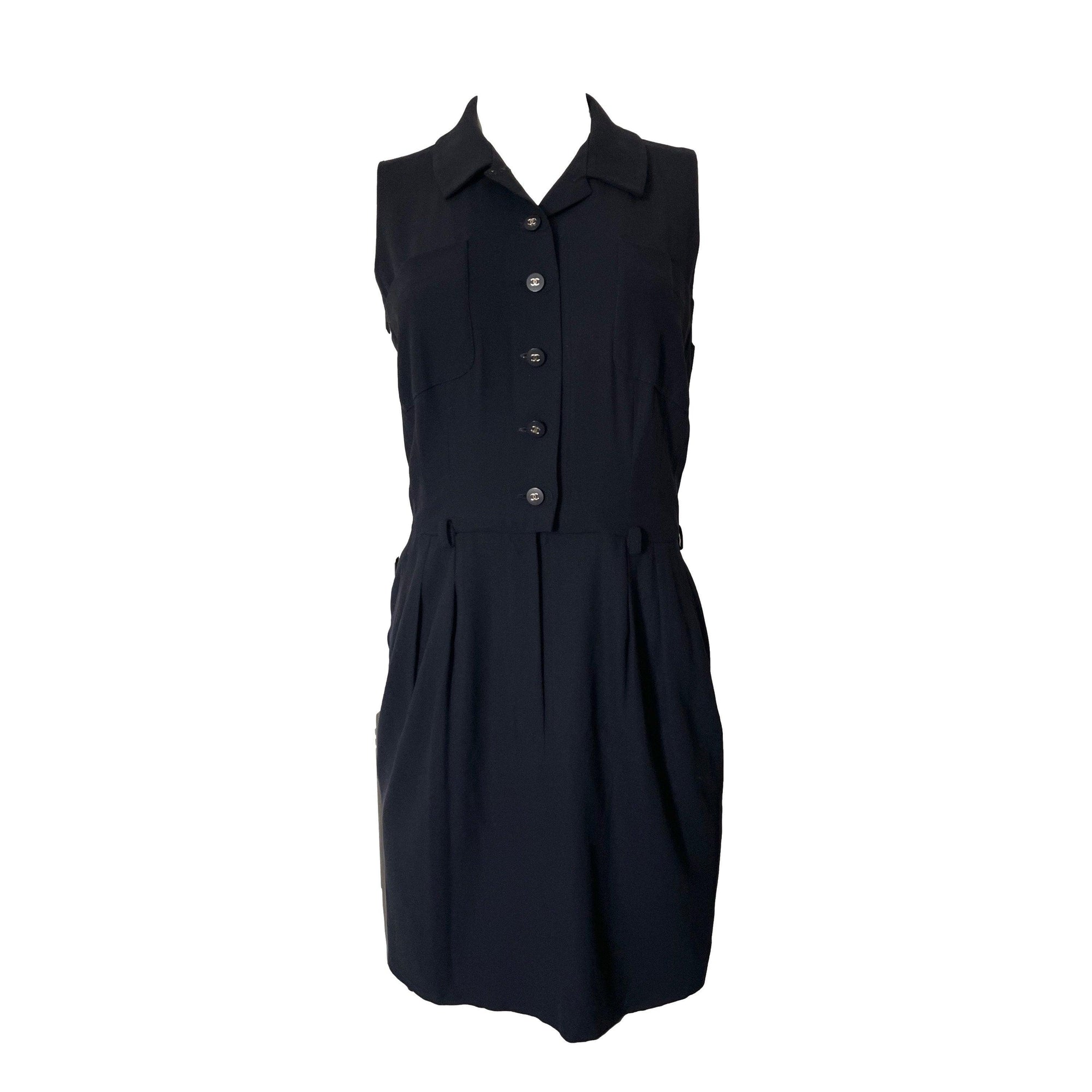 Chanel Navy Logo Button Sleeveless Dress - Apparel