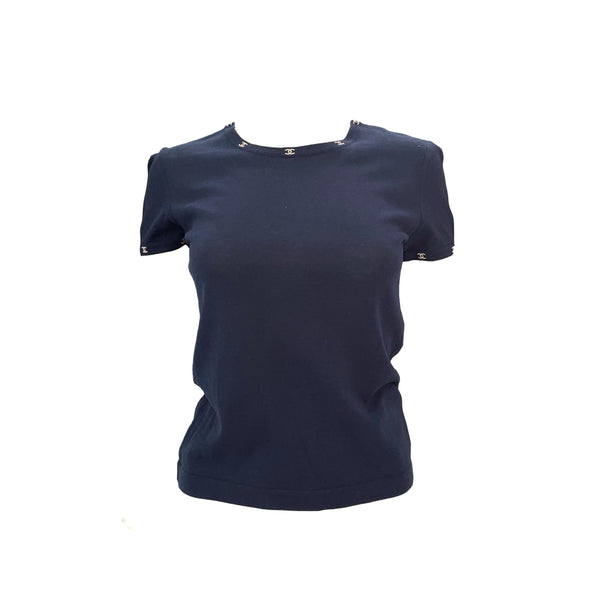Chanel Navy Ringer Logo T-Shirt - Apparel