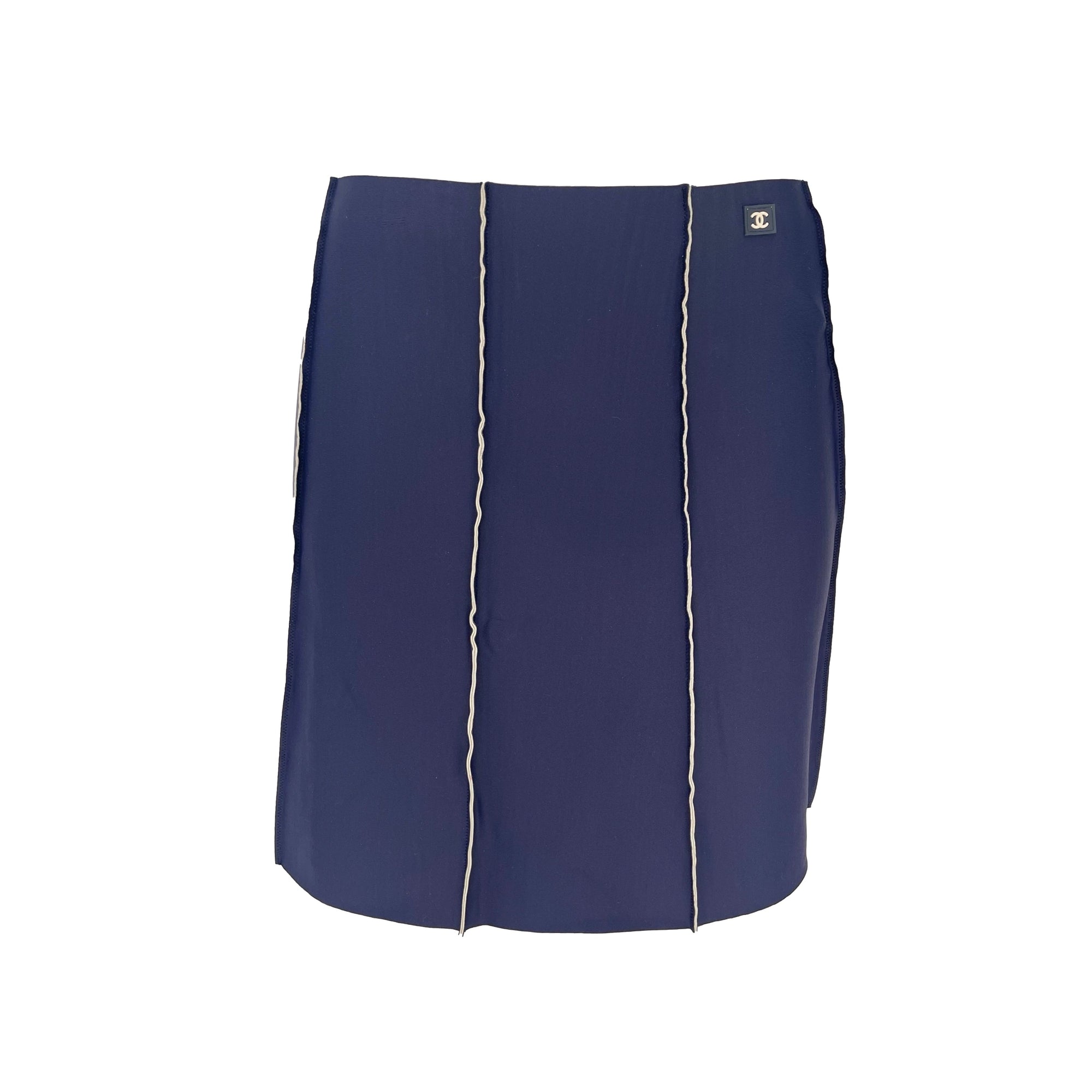 Chanel Navy Stretch Logo Skirt - Apparel