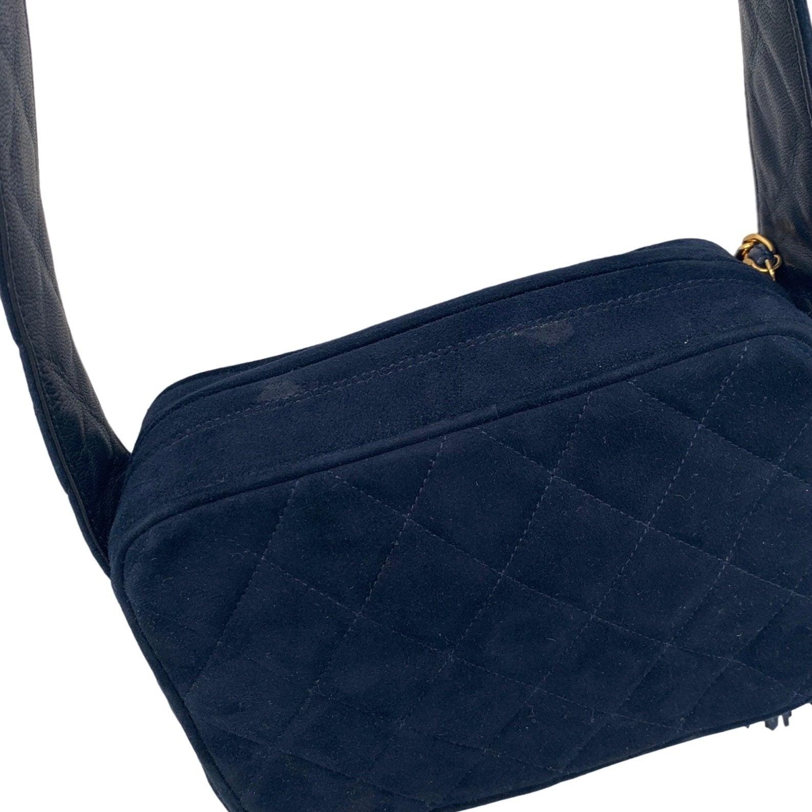 Chanel Navy Suede Tassel Logo Camera Bag - Handbags