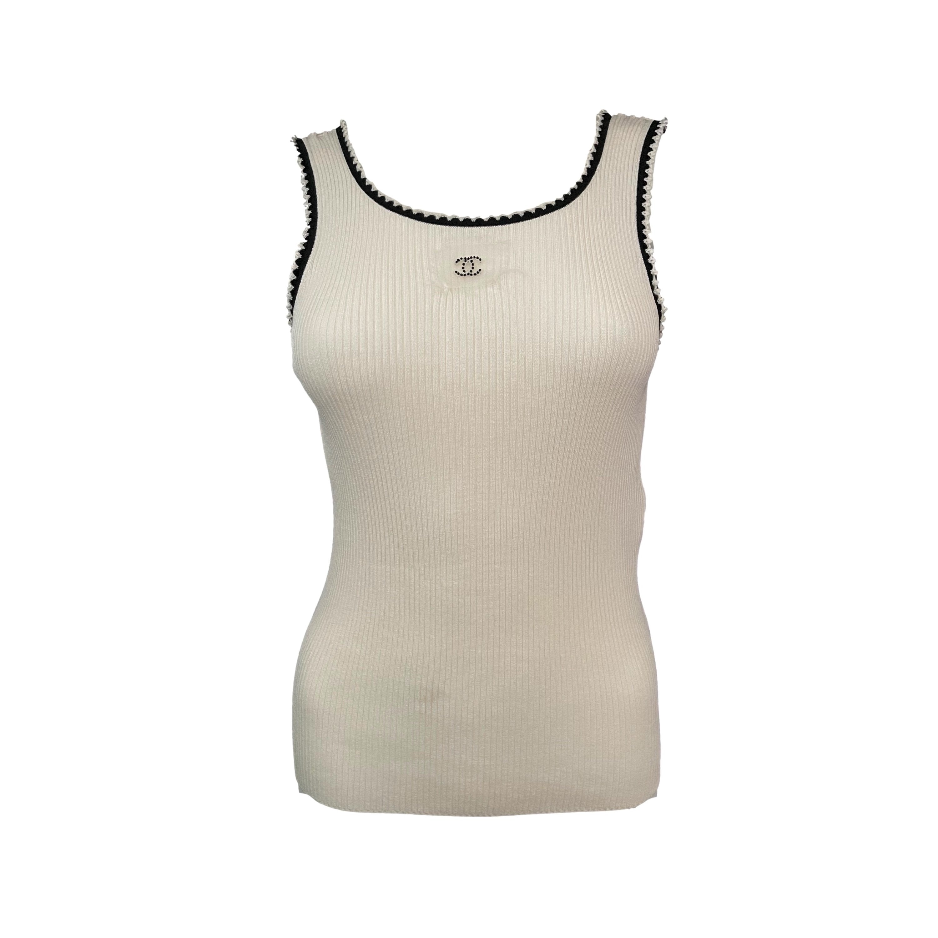 Treasures of NYC - Chanel Off White Ribbed Logo Tank Top