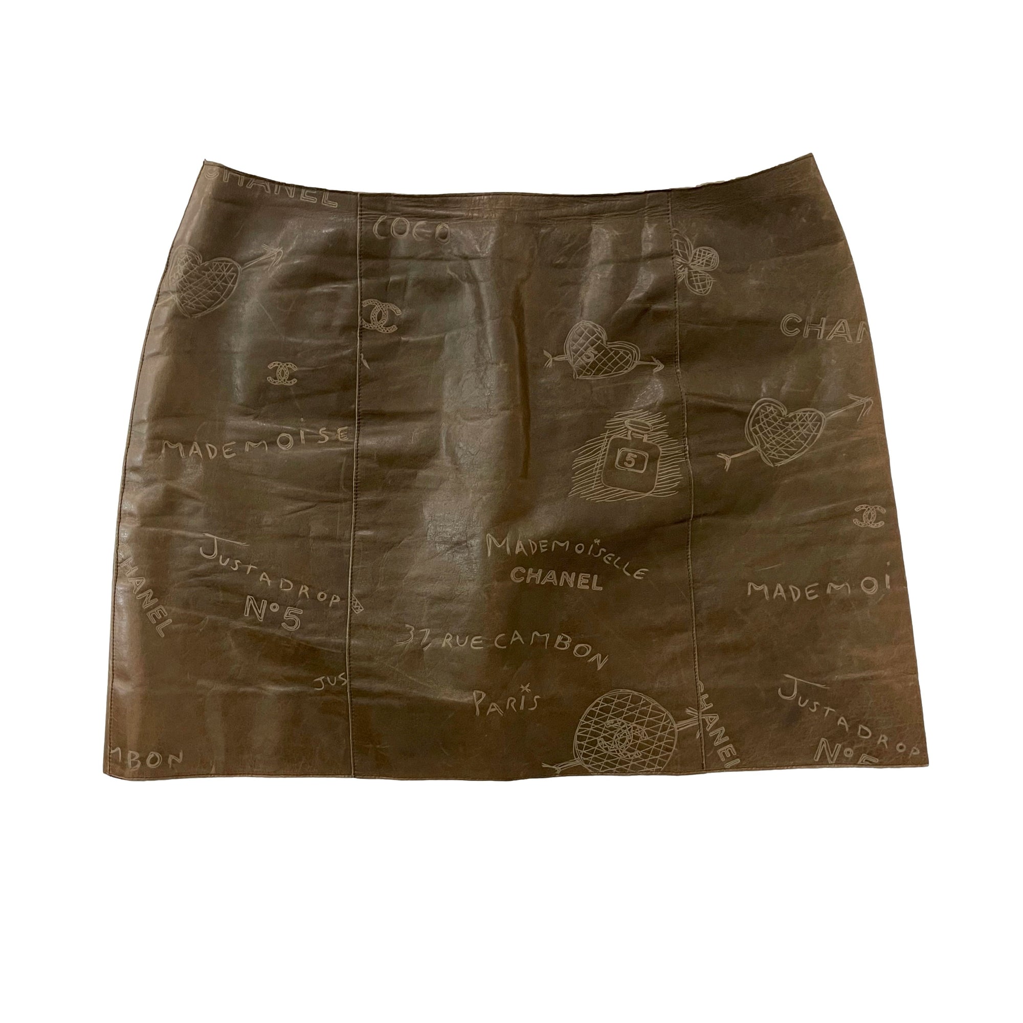 Chanel Olive Leather Etched Skirt - Apparel