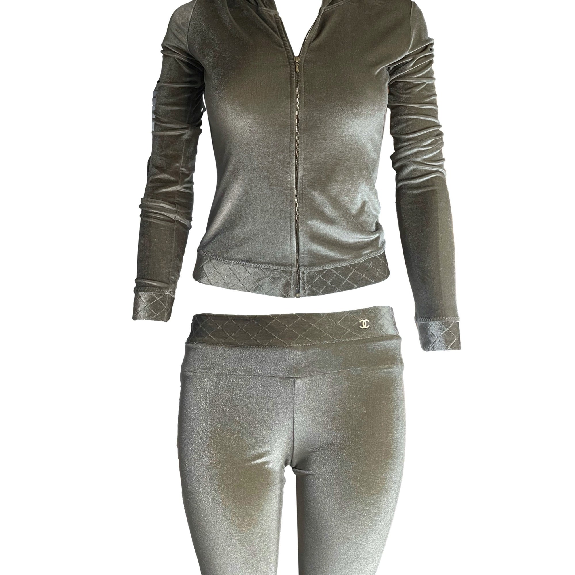 Treasures of NYC - Chanel Olive Velour Logo Track Suit