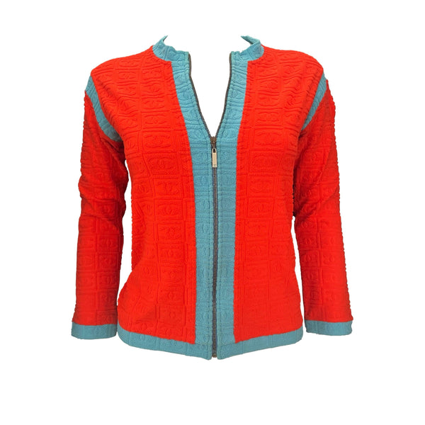 Chanel Orange and Turquoise Terry Zip Jacket - Apparel