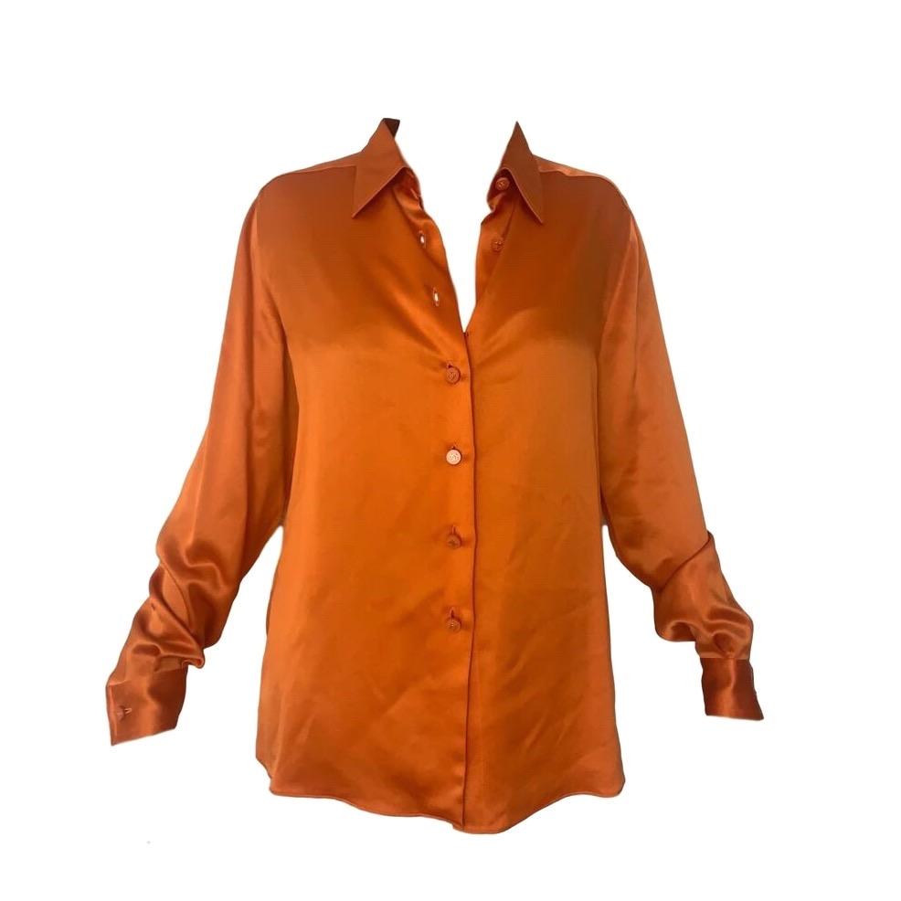 Chanel Orange Silk Button Down Shirt - Apparel