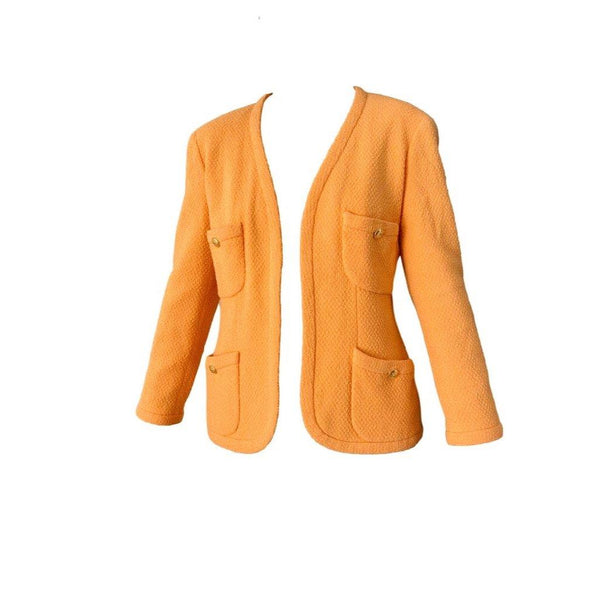 Chanel Orange Tweed Logo Button Jacket