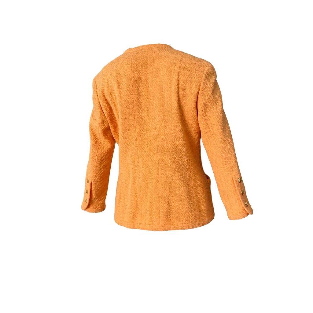 Chanel Orange Tweed Logo Button Jacket - Apparel
