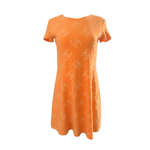 Chanel Orange Velour Logo Dress - Apparel