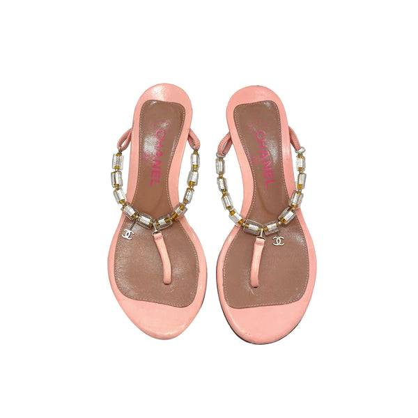 Chanel Pink Beaded Kitten Heel - Shoes