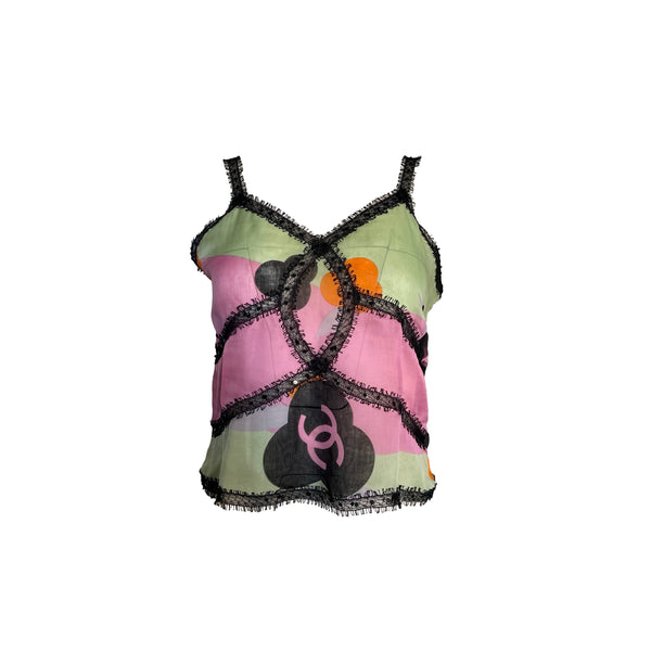 Chanel Pink Colorblock Lace Tank Top - Apparel
