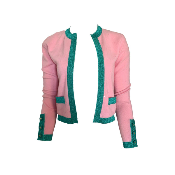 Chanel Pink Cropped Logo Button Cardigan - Apparel