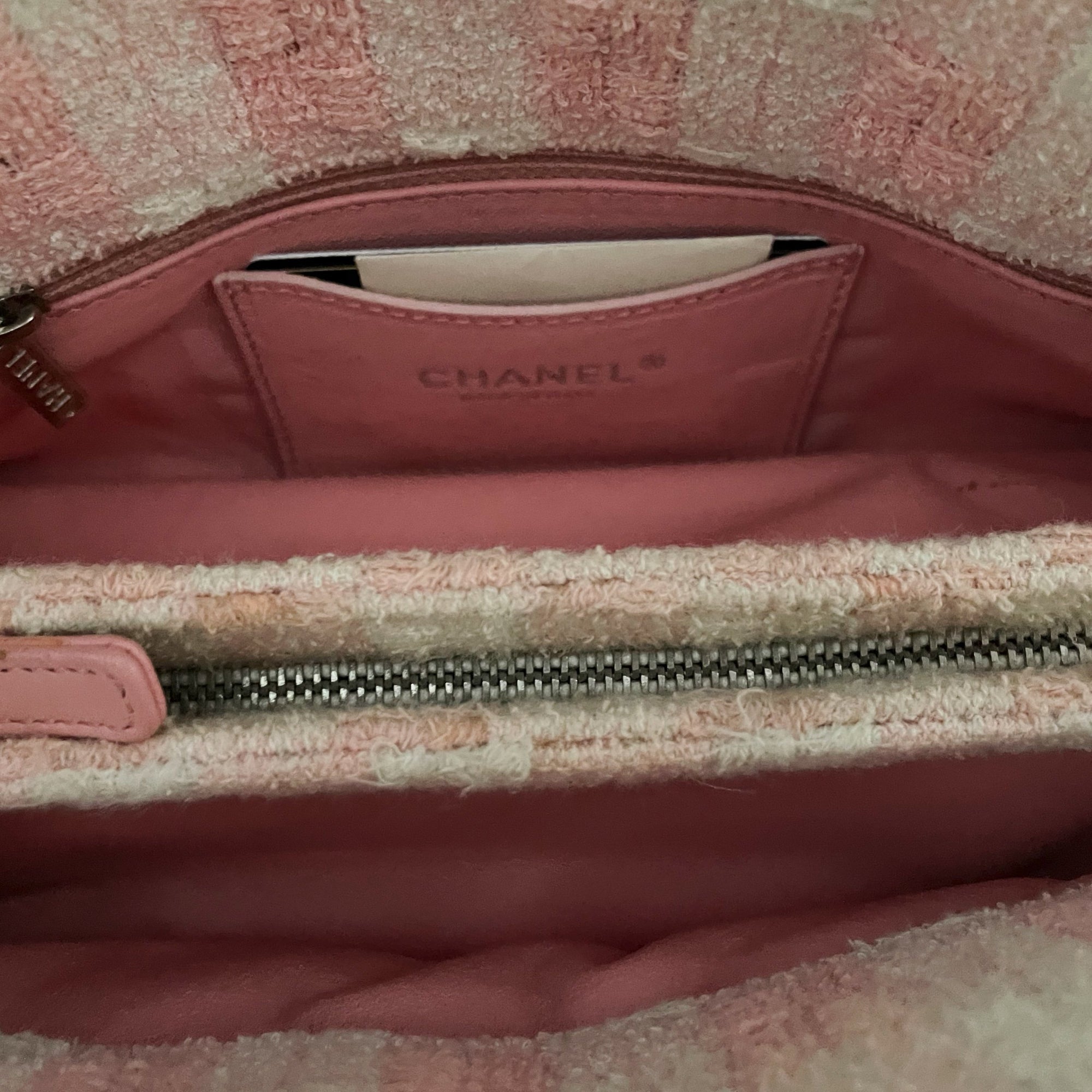 Chanel Pink Gingham Tweed Chain Logo Bag - Handbags