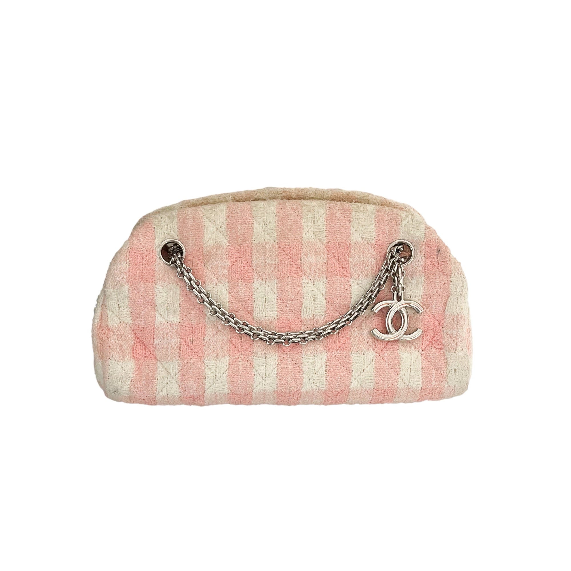 Chanel Pink Gingham Tweed Chain Logo Bag - Handbags