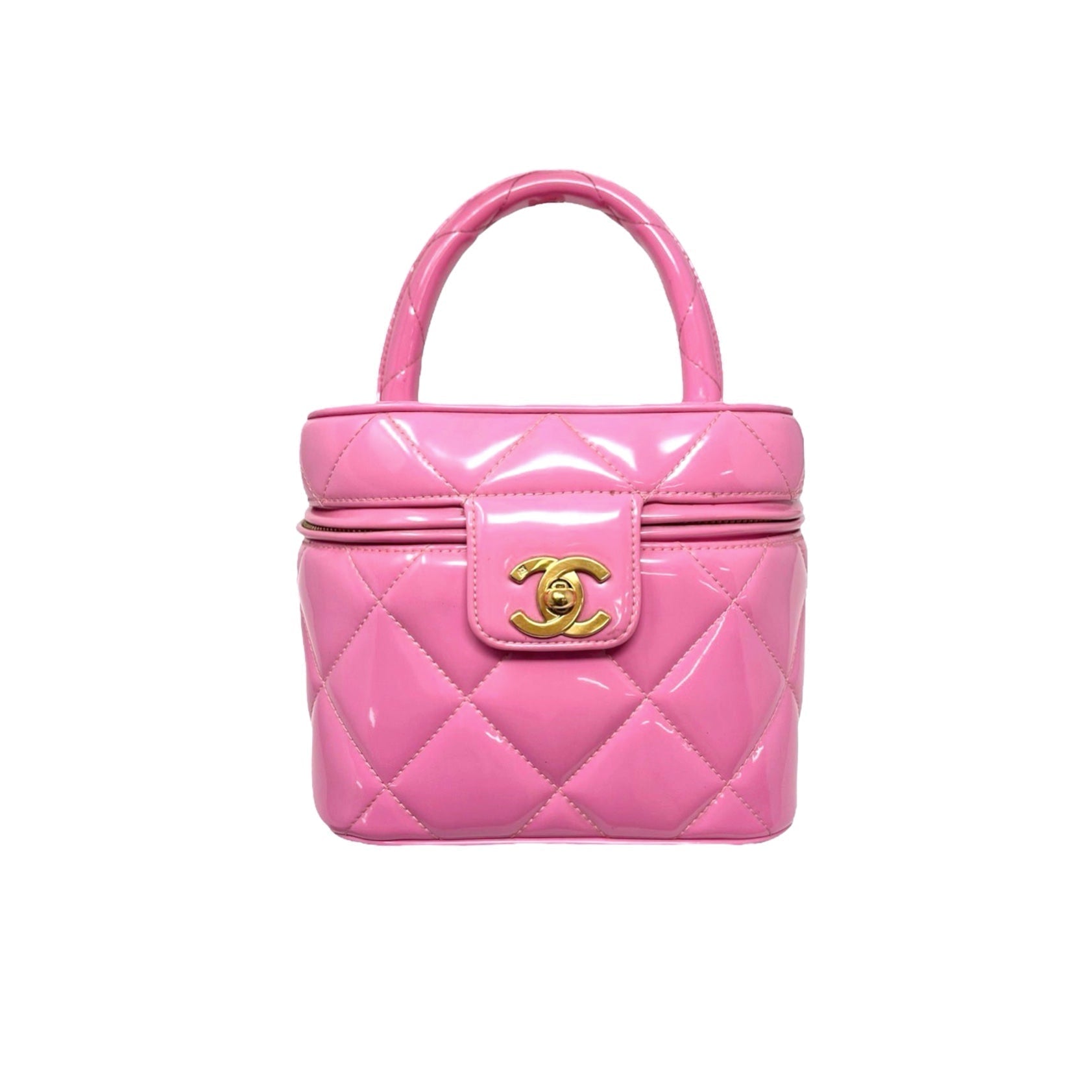 Light Pink Quilted Grained Calfskin Mini Vanity with Chain Gold Hardware,  2021