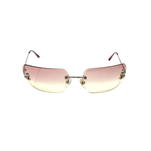 Chanel Pink Rhinestone Logo Rimless Sunglasses - Sunglasses