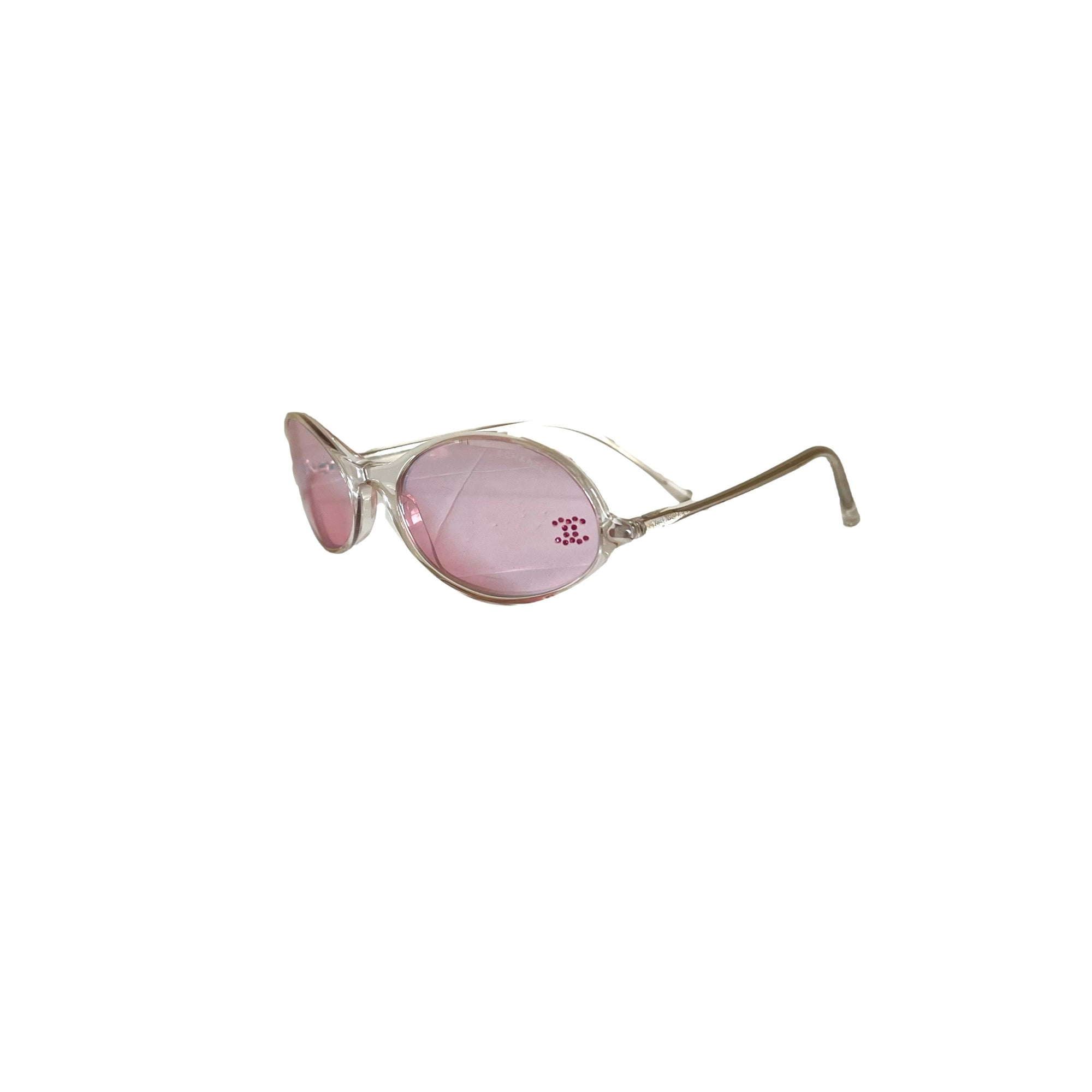 Chanel Pink Rounded Rhinestone Mini Shades - Sunglasses