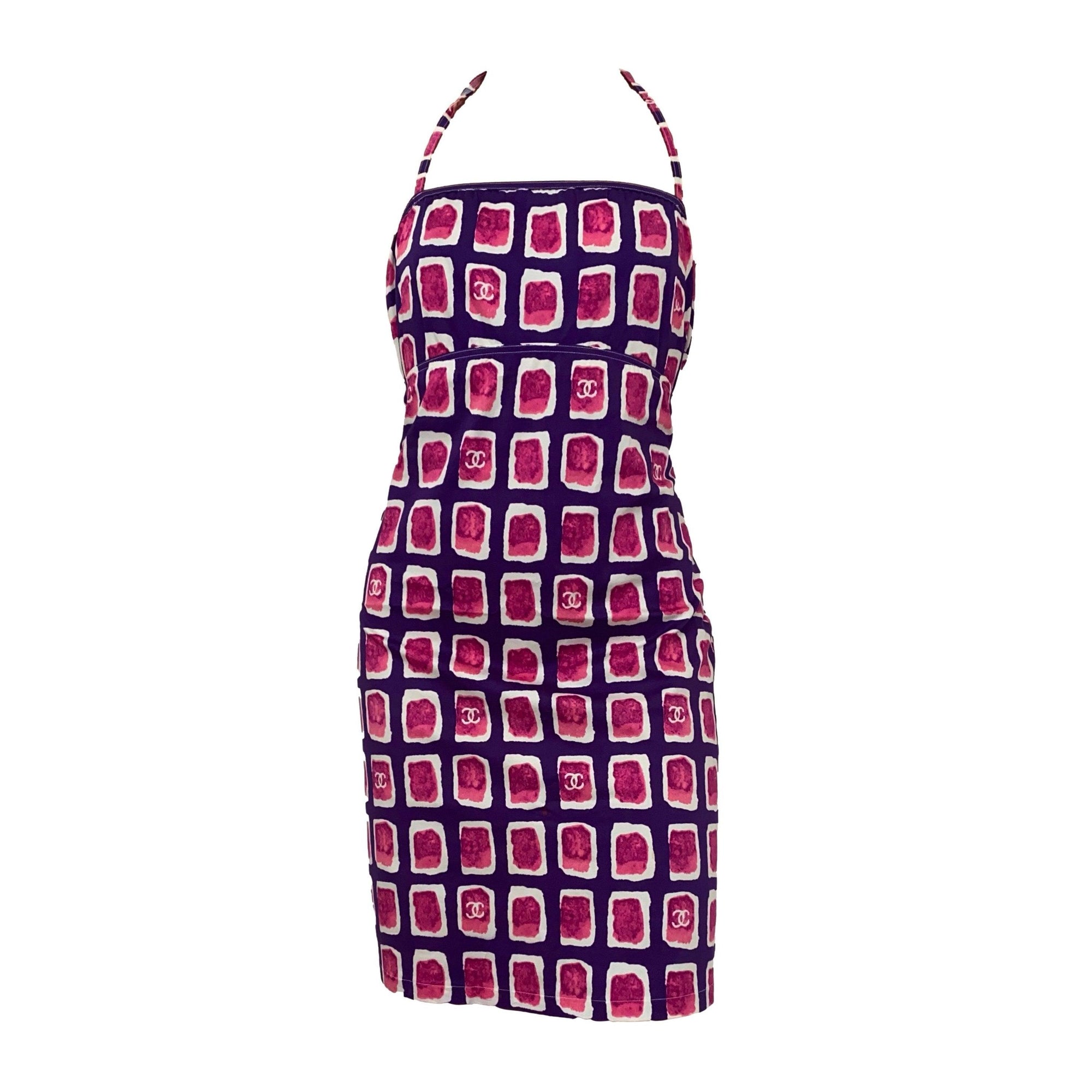 Chanel Pink Square Logo Halter Dress - Apparel