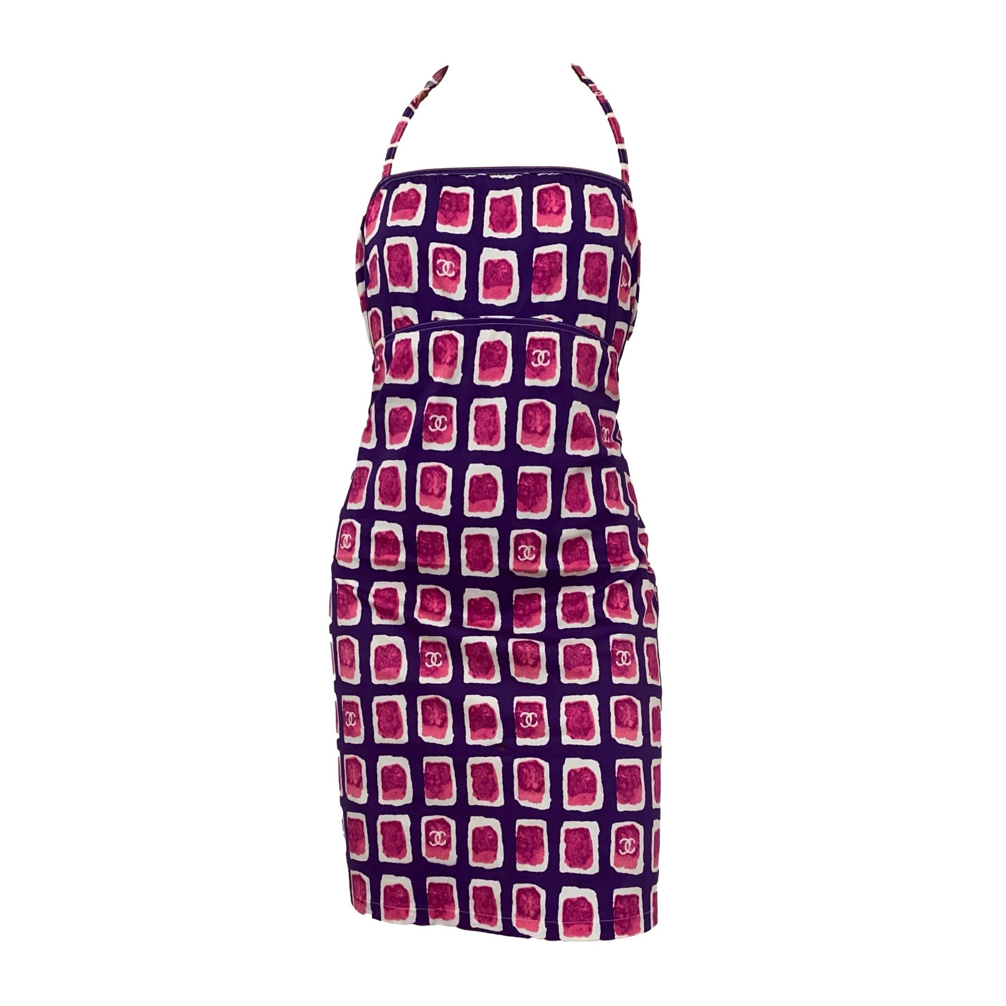 Chanel Pink Square Logo Halter Dress Chanel Pink Square Logo Halter Dress