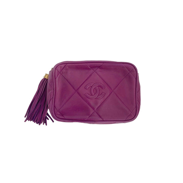 Chanel Purple Lambskin Tassel Clutch - Handbags
