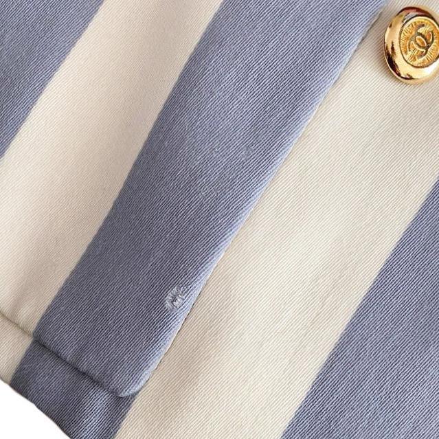 Chanel Purple Striped Logo Button Blazer - Apparel