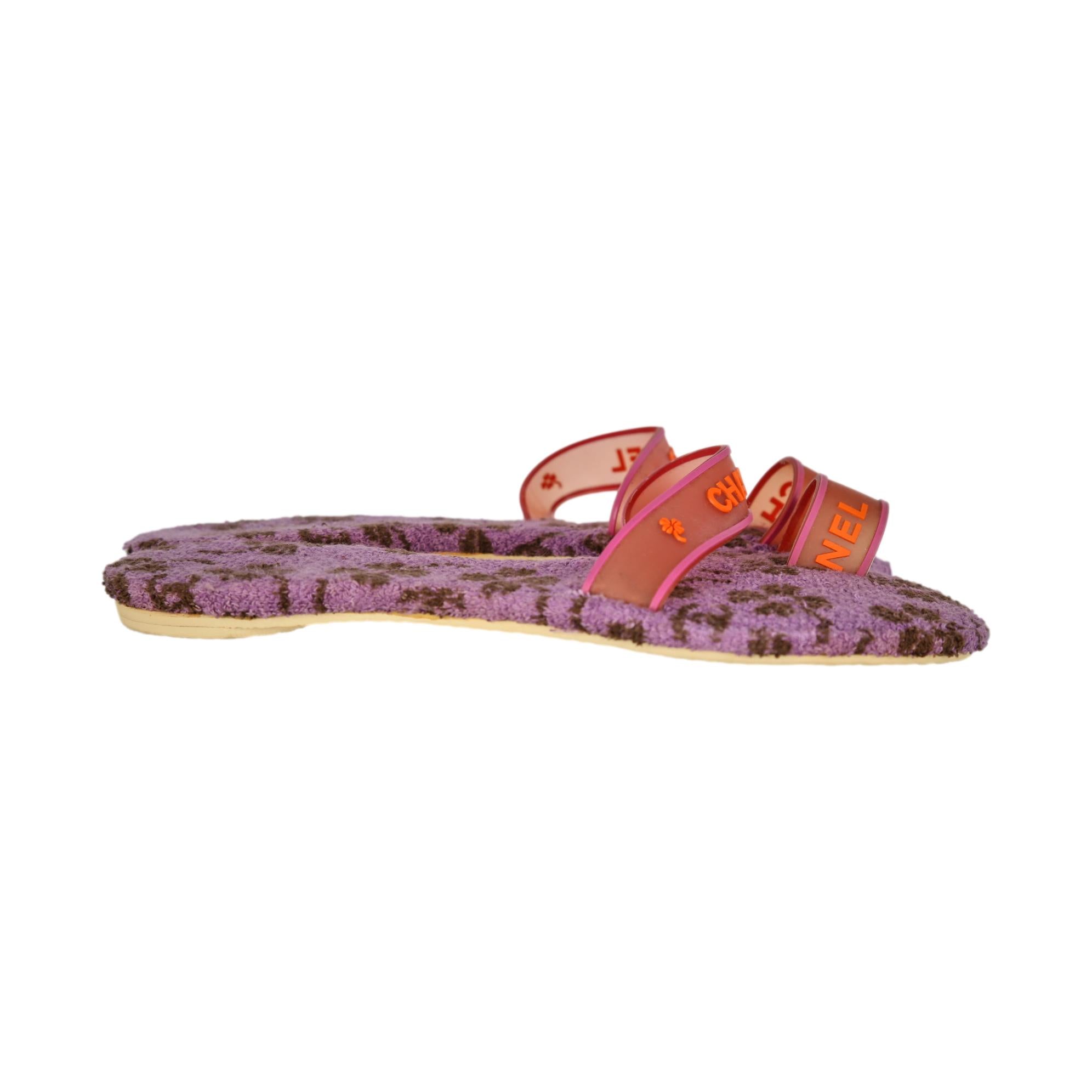 Chanel Purple Terrycloth Logo Sandals - Shoes