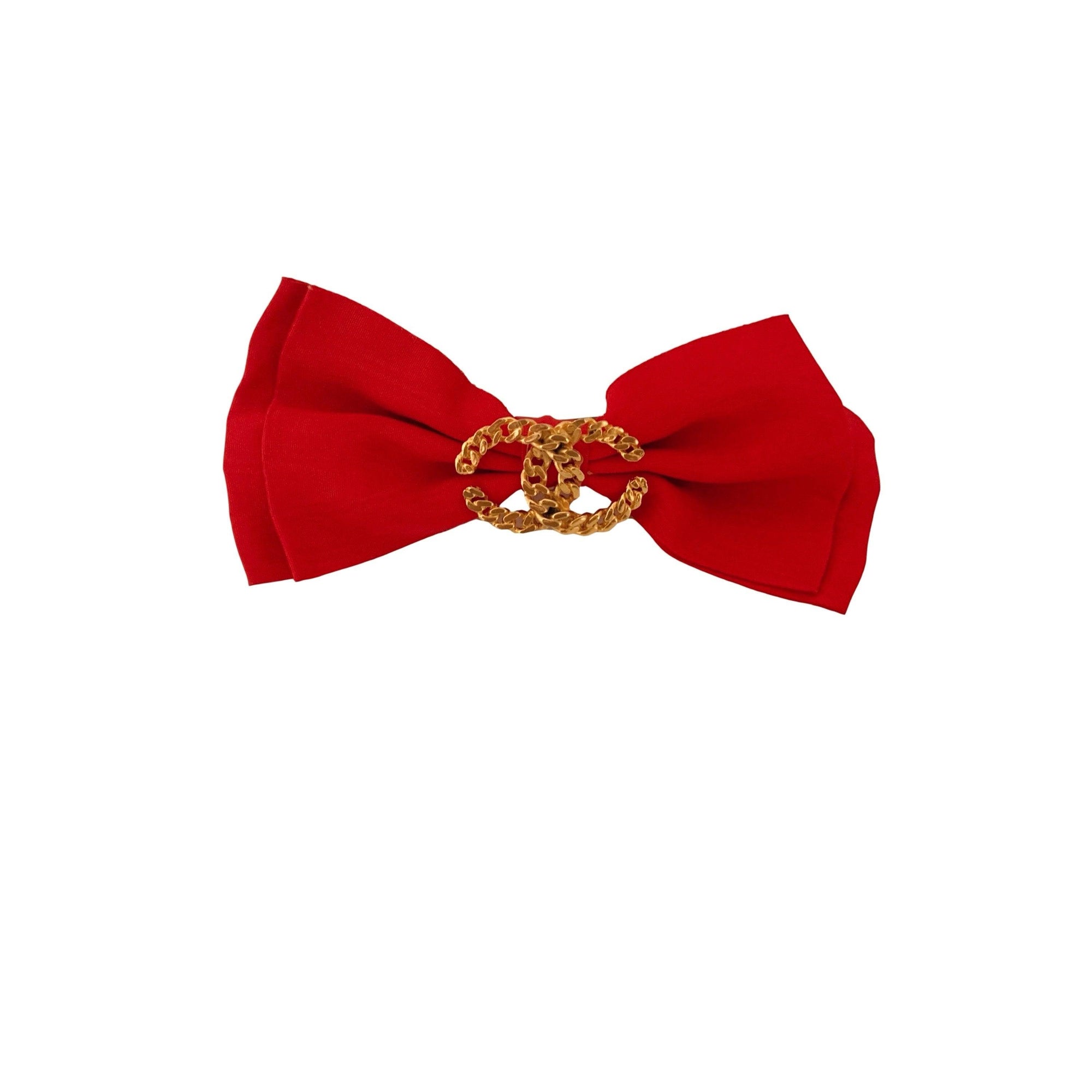 Chanel Red Jumbo Logo Grosgrain Bow - Jewelry