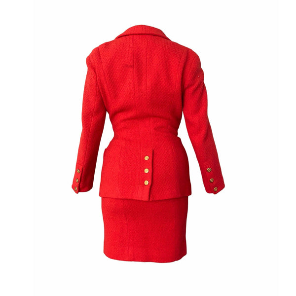 Chanel Red Logo Button Skirt Set - Apparel