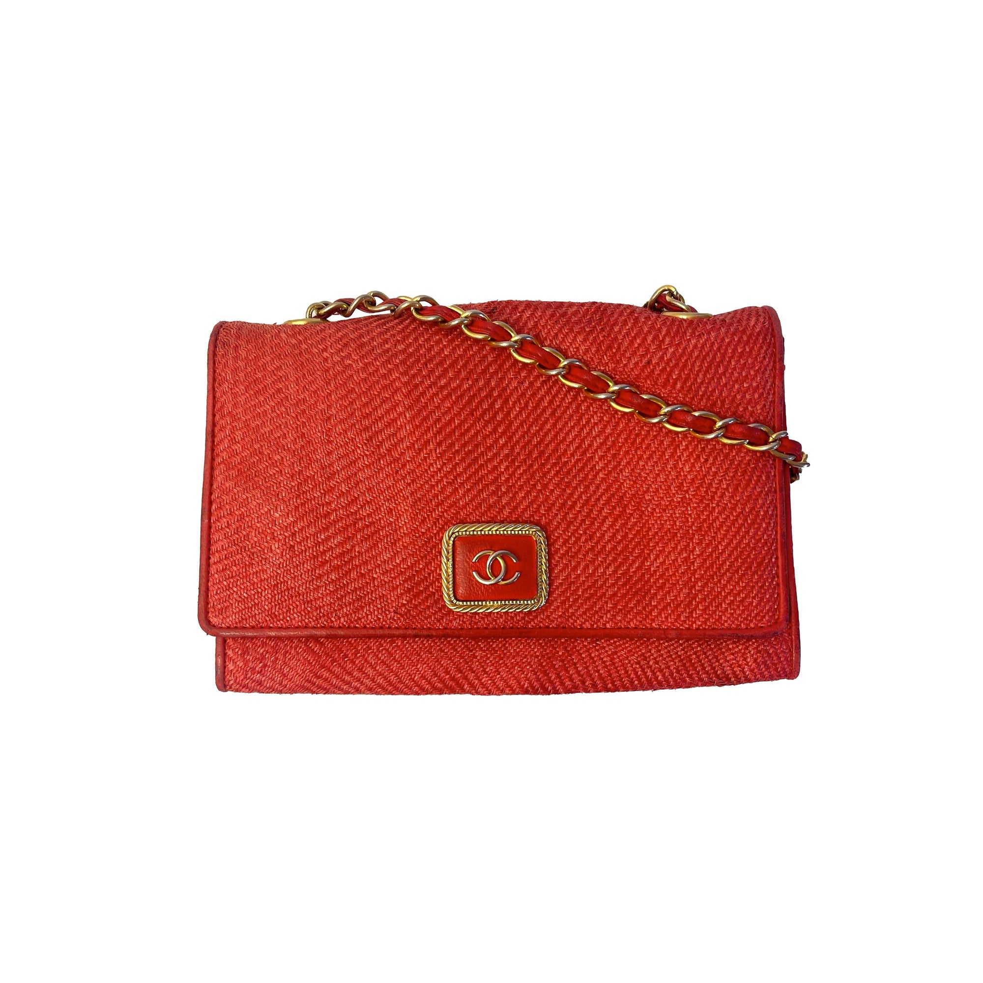 Chanel Red Woven Logo Chain Bag - Handbags