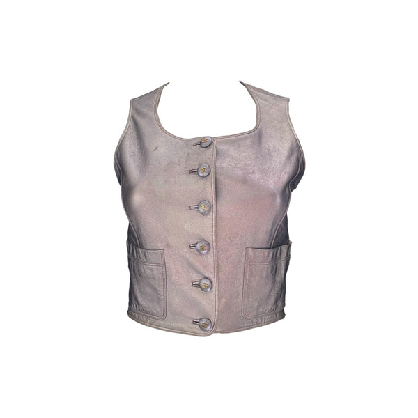 Chanel Silver Logo Button Cropped Vest - Apparel