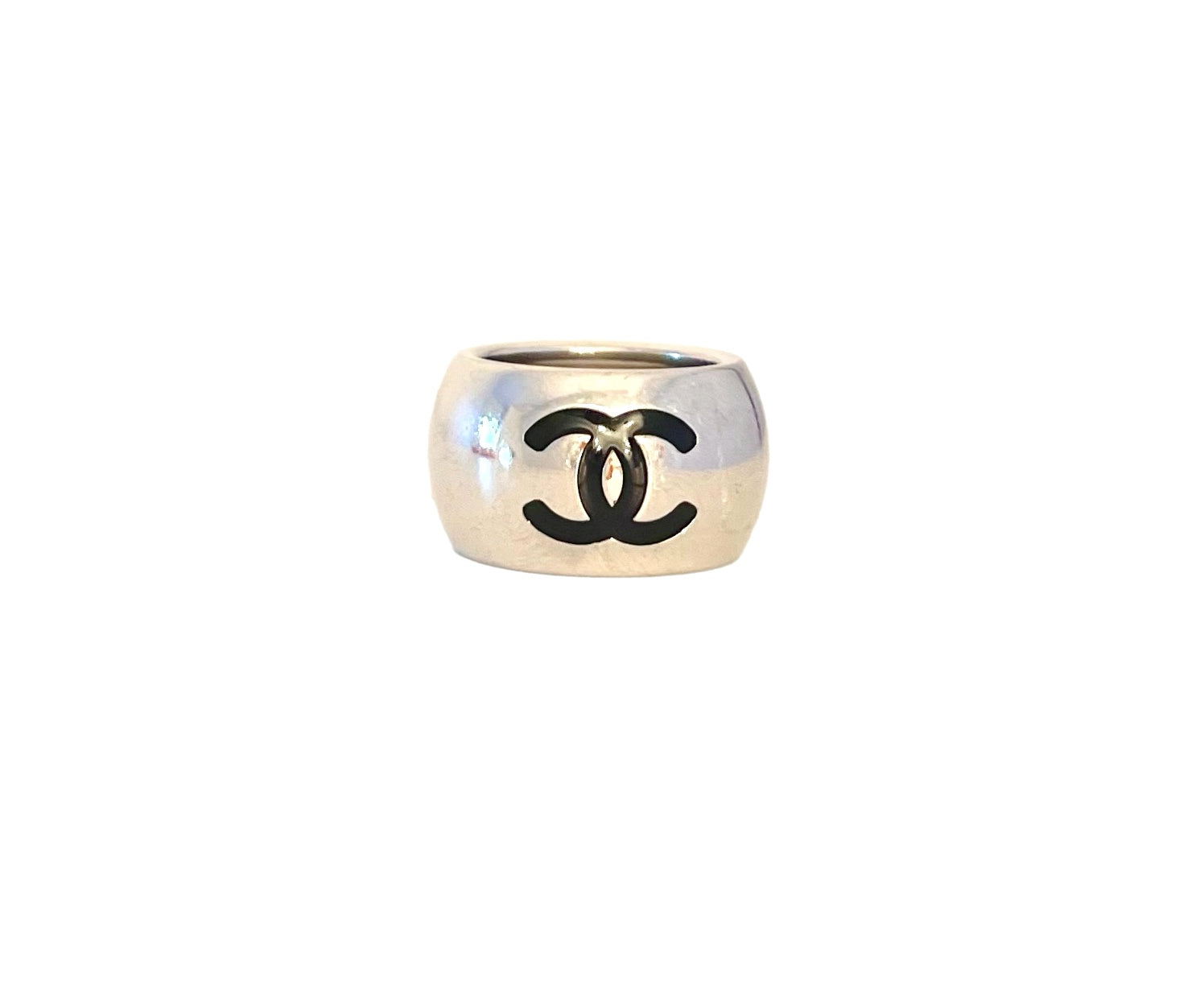 Chanel Silver Logo Heart Ring - Jewelry