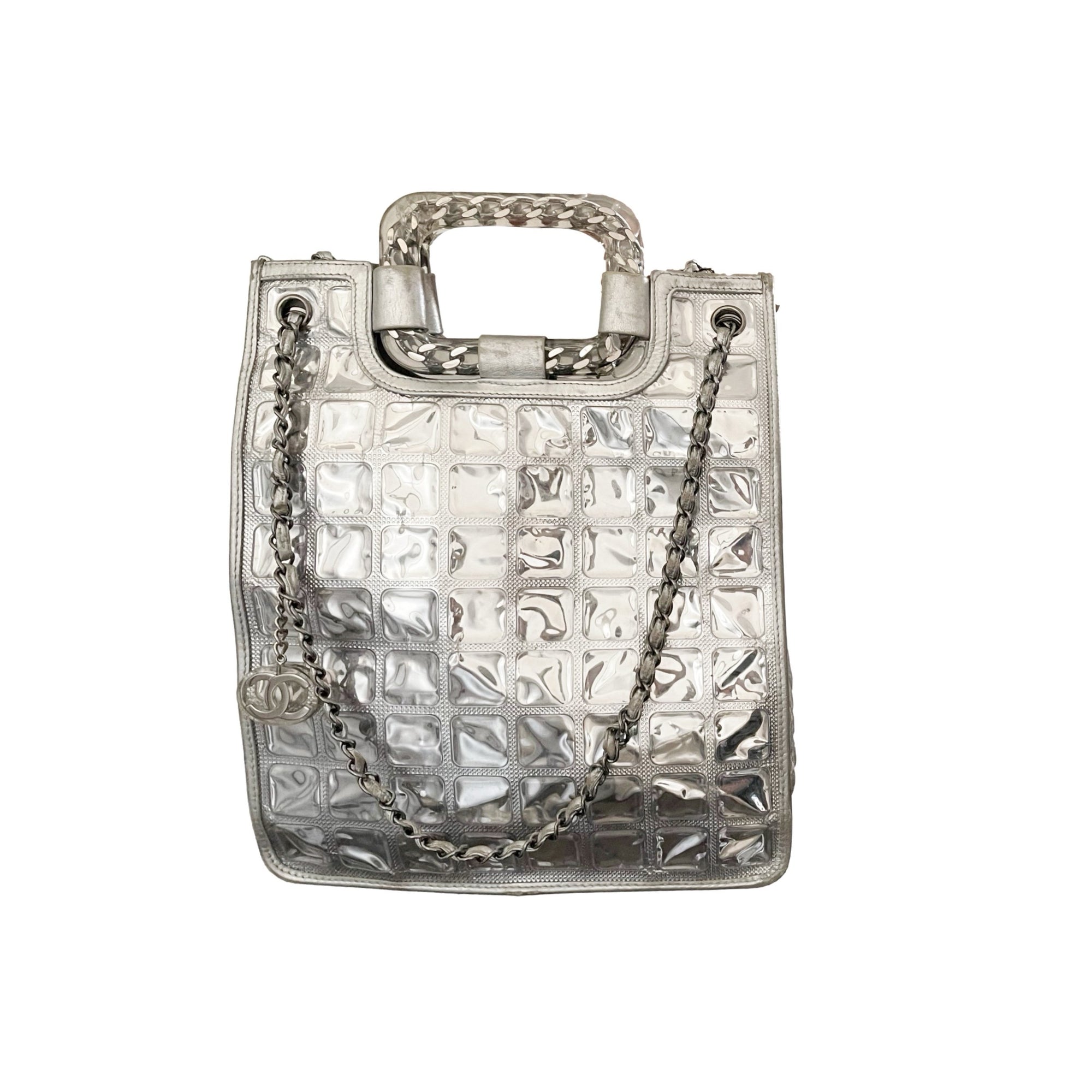 Chanel Silver Logo Ice Cube Tote Bag - Handbags