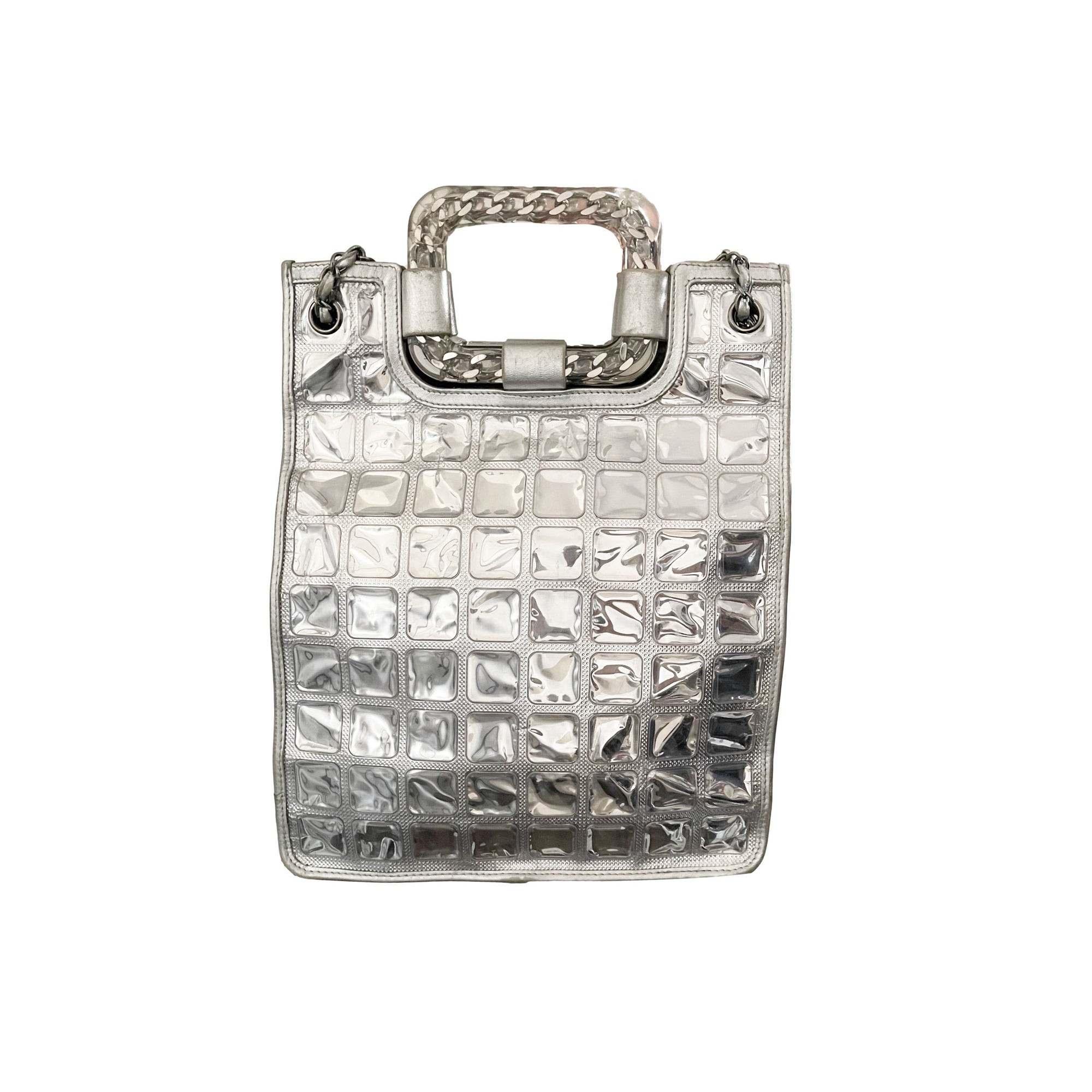 Chanel Silver Logo Ice Cube Tote Bag - Handbags