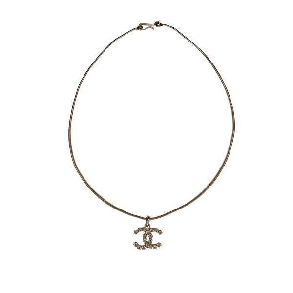 Chanel Silver Logo Rhinestone Necklace - Jewelry