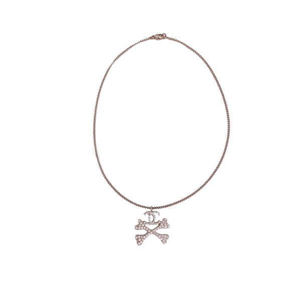 Chanel Silver Logo Rhinestone Necklace - Jewelry