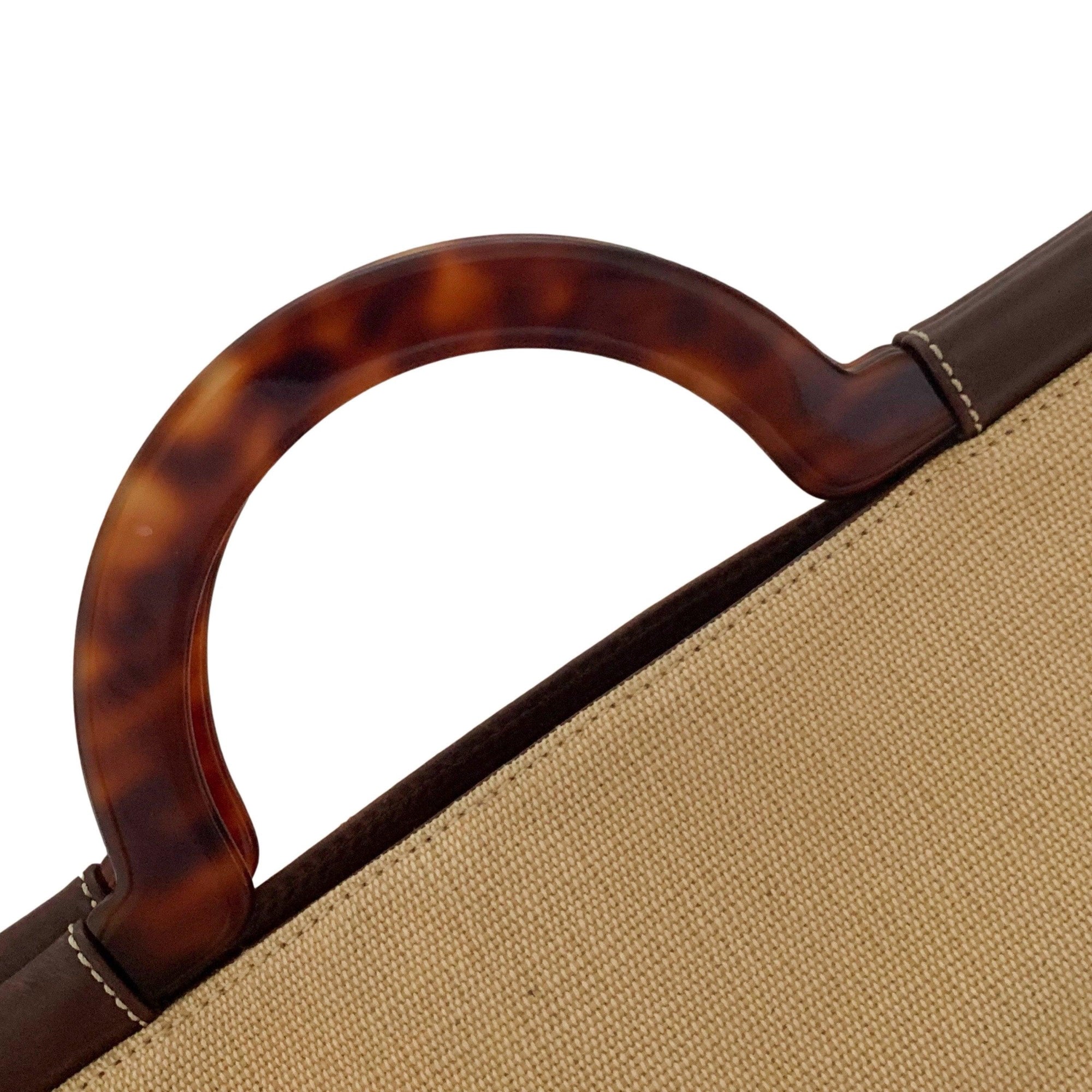 Chanel Tan Canvas Tortoise Top Handle - Handbags