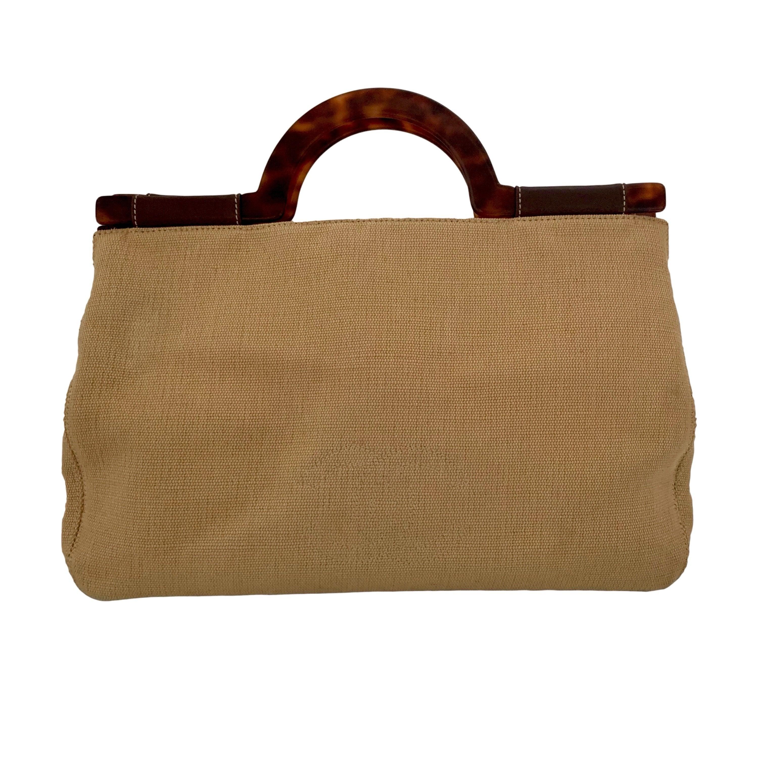 Treasures of NYC - Chanel Tan Canvas Tortoise Top Handle