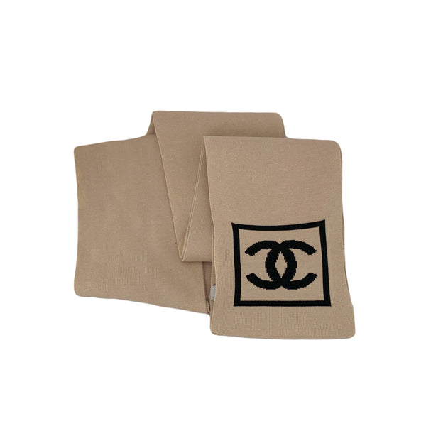 Chanel Tan Knit Logo Scarf - Accessories