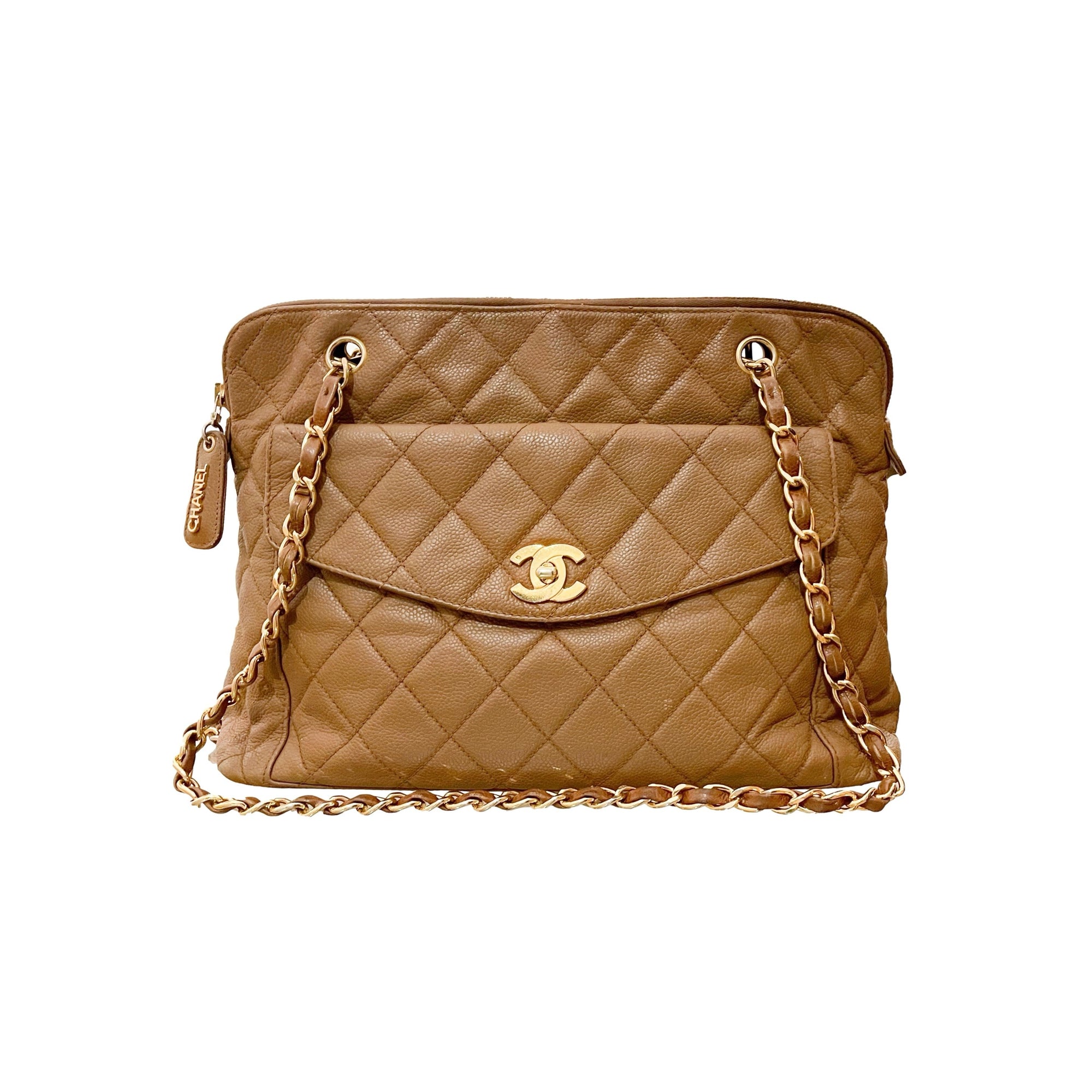 Chanel Tan Quilted Chain Shoulder Bag - Handbags