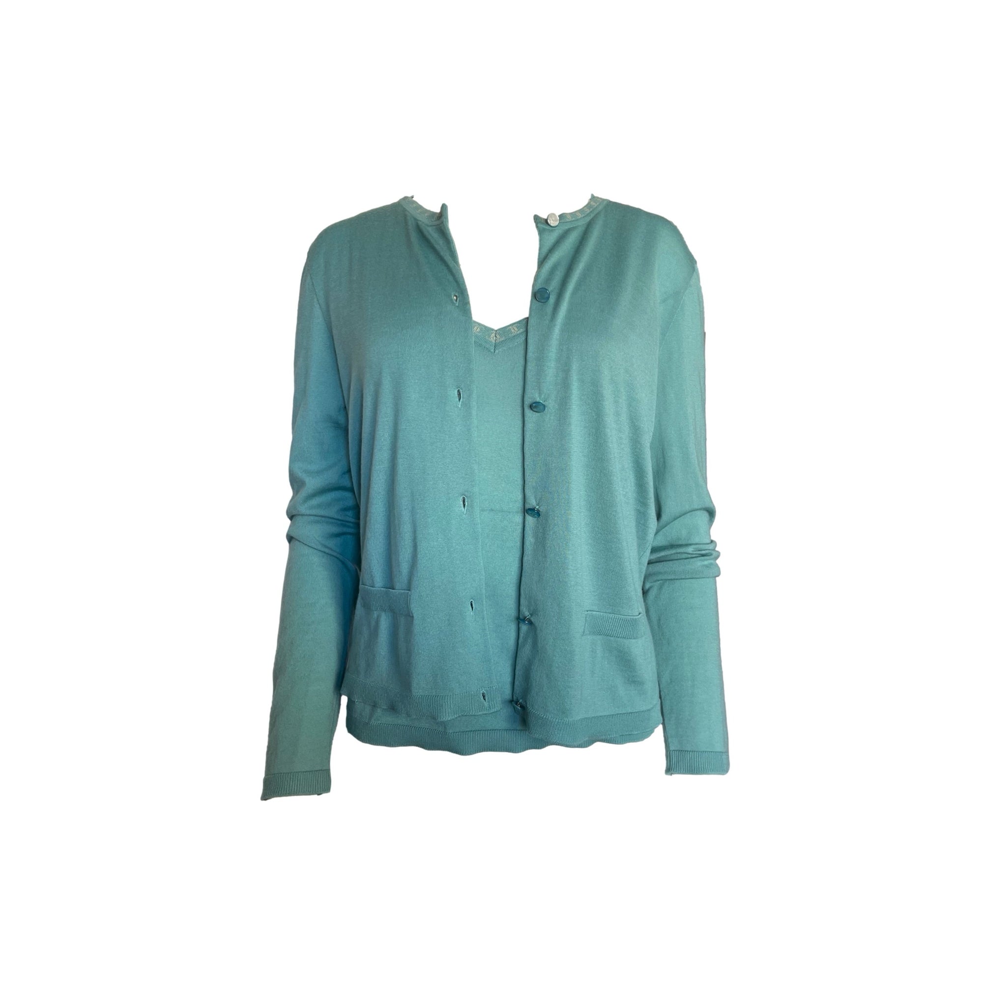 Chanel Turquoise Cashmere Twin Set - Apparel