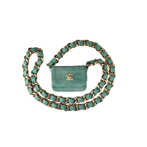 Chanel Turquoise Micro Chain Crossbody - Handbags