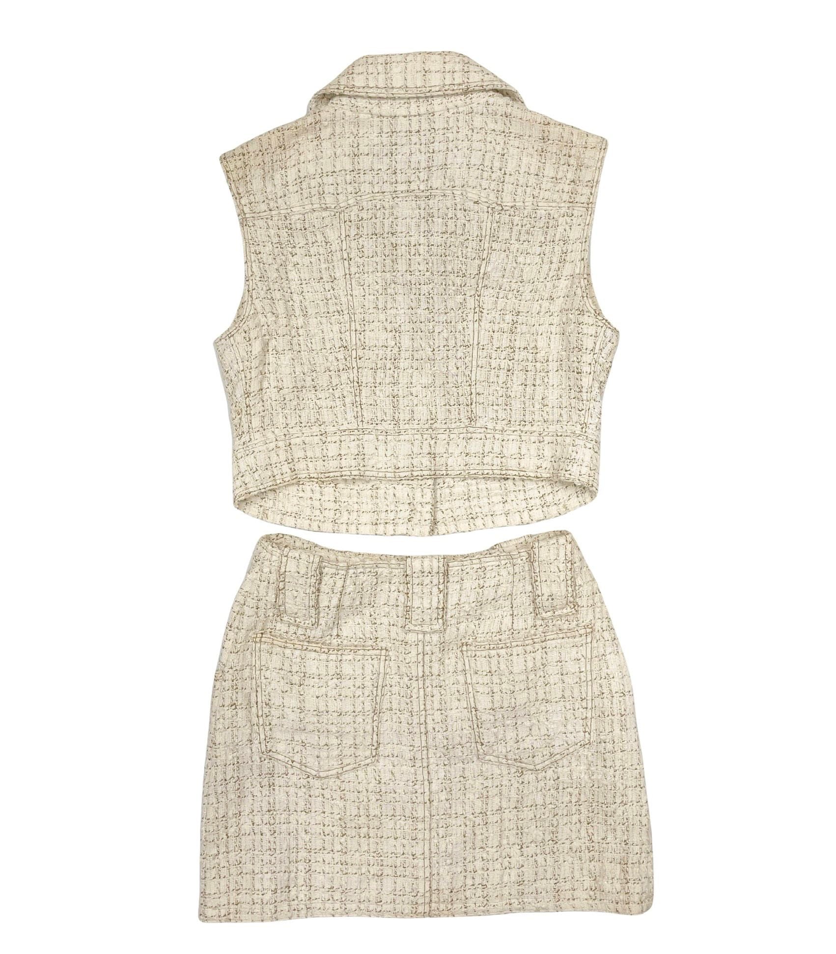 Chanel Ivory Tweed Boucle Skirt Suit with Maroon Trim  Decades Inc