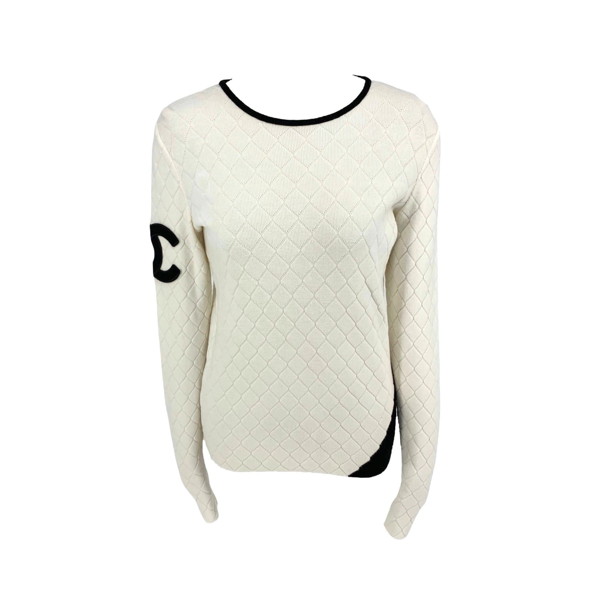 Chanel White Cambon Quilted Logo Pullover - Apparel