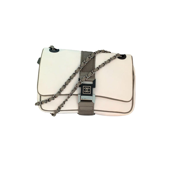 Chanel White Canvas Sport Flap Bag - Handbags