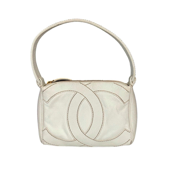 Chanel White Caviar Logo Shoulder Bag