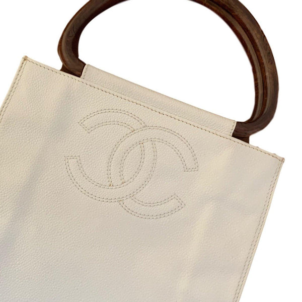 Chanel White Caviar Logo Top Handle Bag - Handbags