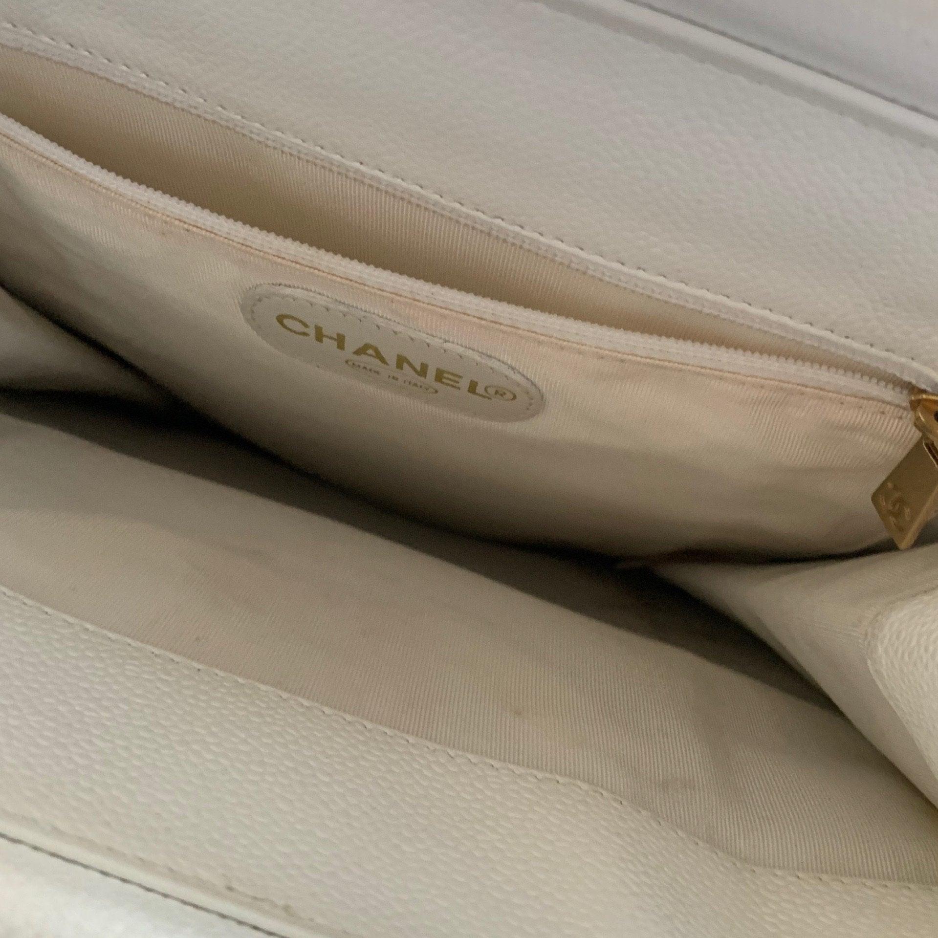 Chanel White Caviar Logo Top Handle Bag - Handbags