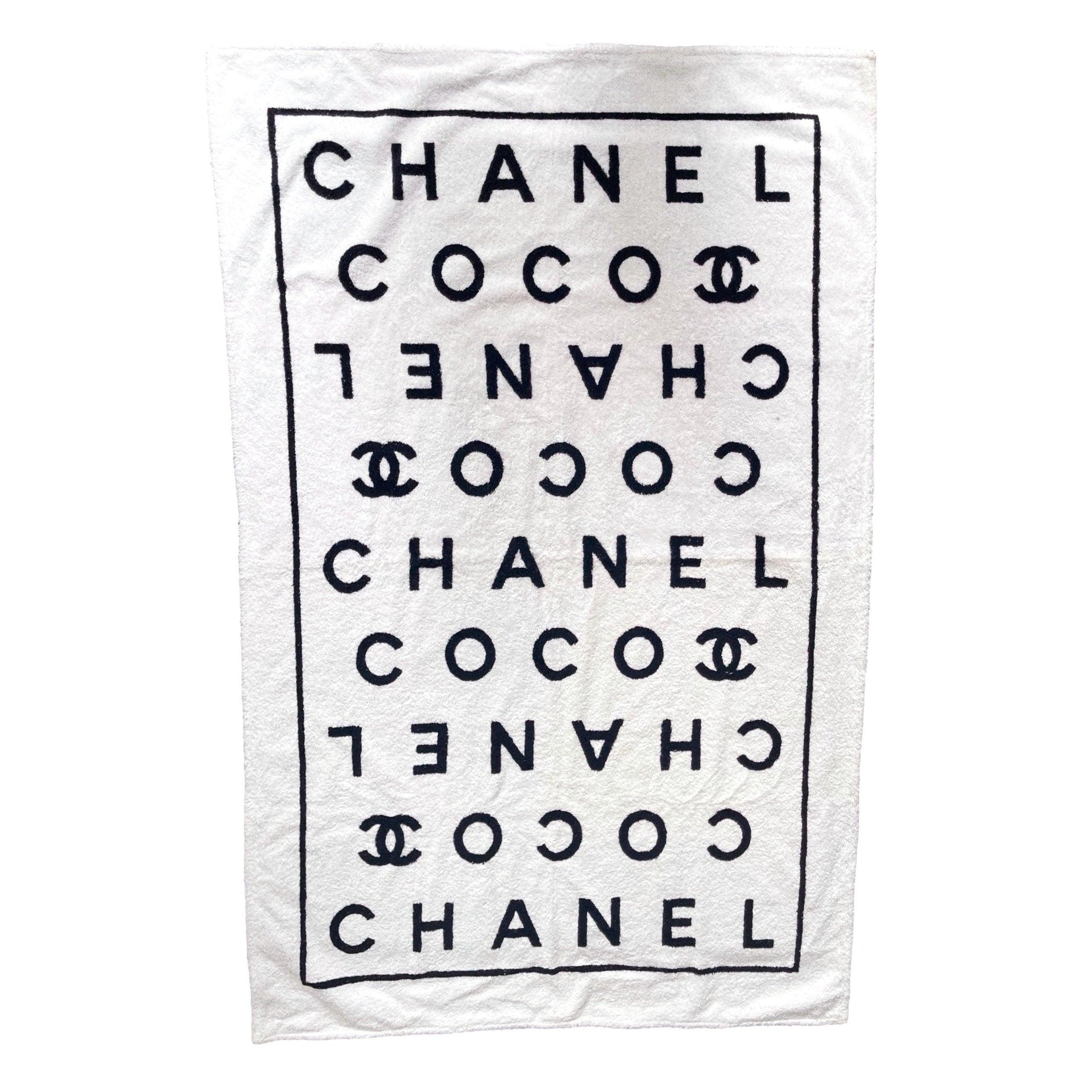 CHANEL By Sea White & Black Logo 31 Rue Cambon Cotton XL Beach Towel &  Bag Set